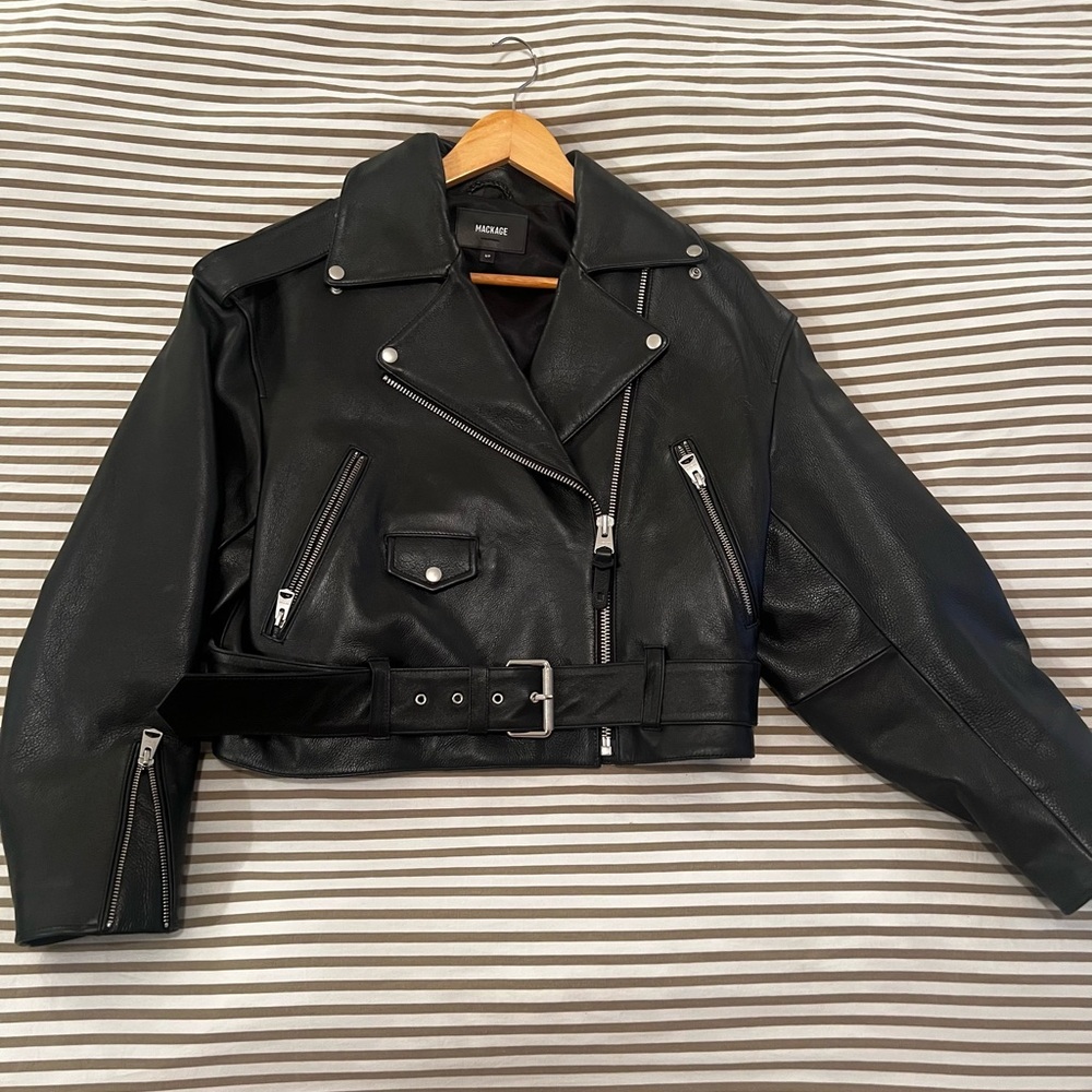 Mackage Xenia Black Leather Cropped Jacket (S)